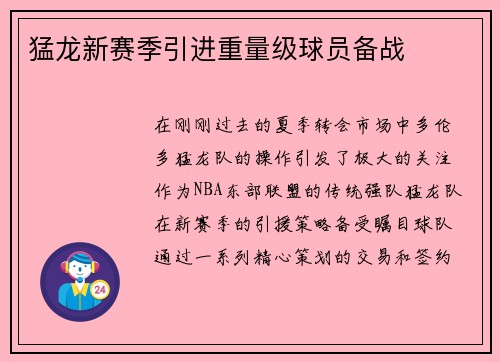 猛龙新赛季引进重量级球员备战