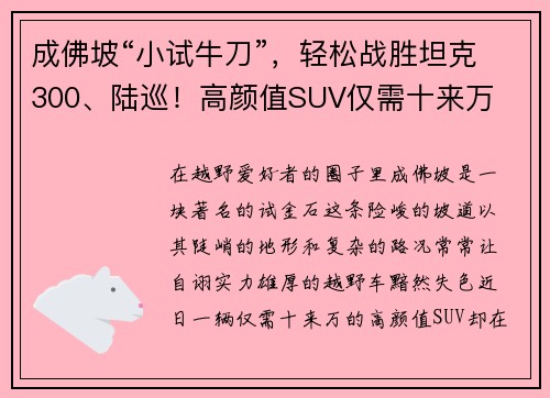 成佛坡“小试牛刀”，轻松战胜坦克300、陆巡！高颜值SUV仅需十来万