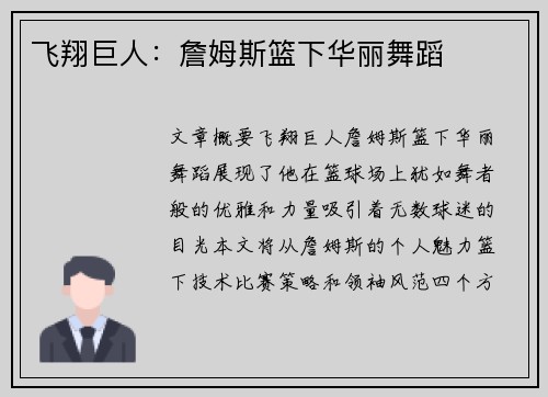 飞翔巨人：詹姆斯篮下华丽舞蹈