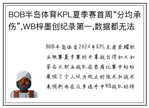 BOB半岛体育KPL夏季赛首周“分均承伤”,WB梓墨创纪录第一,数据都无法解释的强势表现