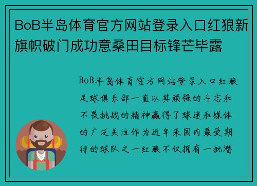 BoB半岛体育官方网站登录入口红狼新旗帜破门成功意桑田目标锋芒毕露